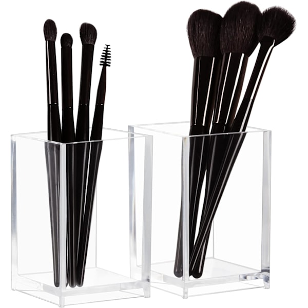 Transparent makeupbørsteholder - 2-pak, akryl kosmetisk børste Eyeliner opbevaring til kommode og bordplade, skrivebordspen Blyantkop Potte
