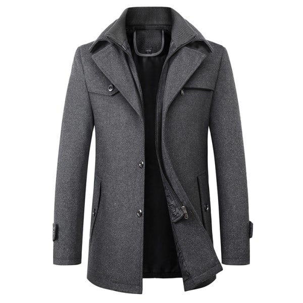 Ullkåpe for menn, høst og vinter, dobbel krage, ullkåpe, tykk ullkåpe, lang jakke grå 4xl