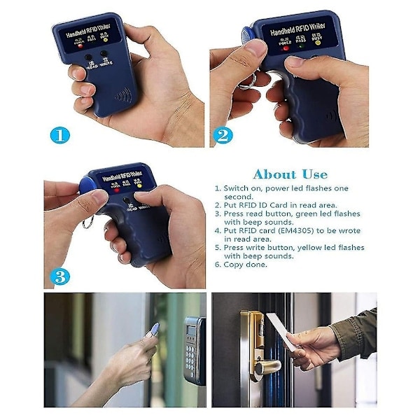 Handhållen 125KHz RFID-läsare Skrivare Duplicator Kopierare, Uppgraderad ID-kort Klonare Programmerare, med 10st-WELLNGS/NT/