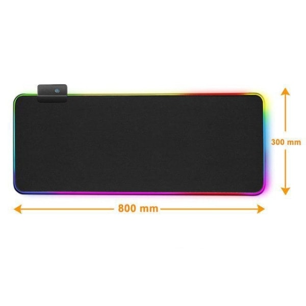 /Hc/Gaming Musemåtte med LED-lys - RGB - Vælg størrelse Sort 80x30 cm