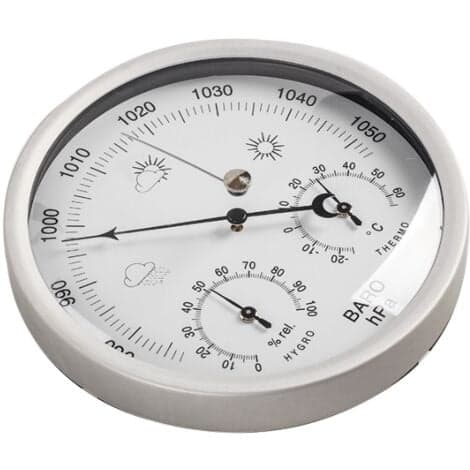 3-i-1 analog værstasjon i rustfritt stål Ø132mm - Barometer, termometer, hygrometer/NC/