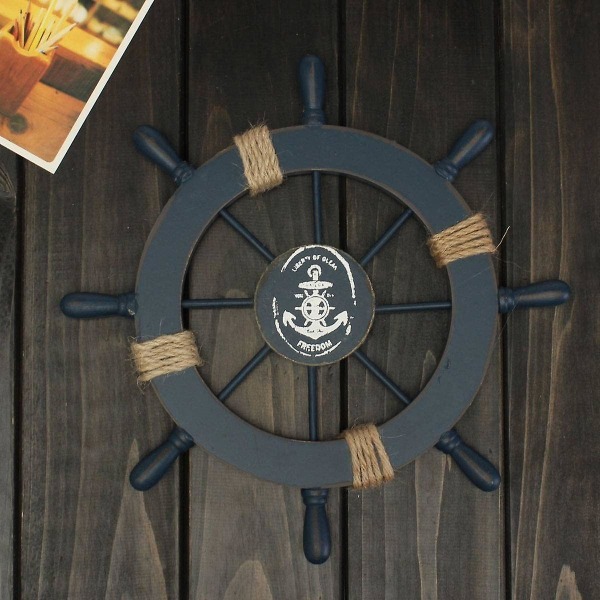 Väggdekoration, ratt, piratlook, skeppslook, gjord av trä 28cm Style12