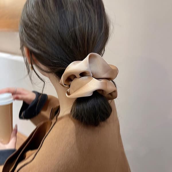 5 Hårelastikker Sæt til Kvinder Piger Stor Blomst Hårbånd Ensfarvede Sort Champagne Brun