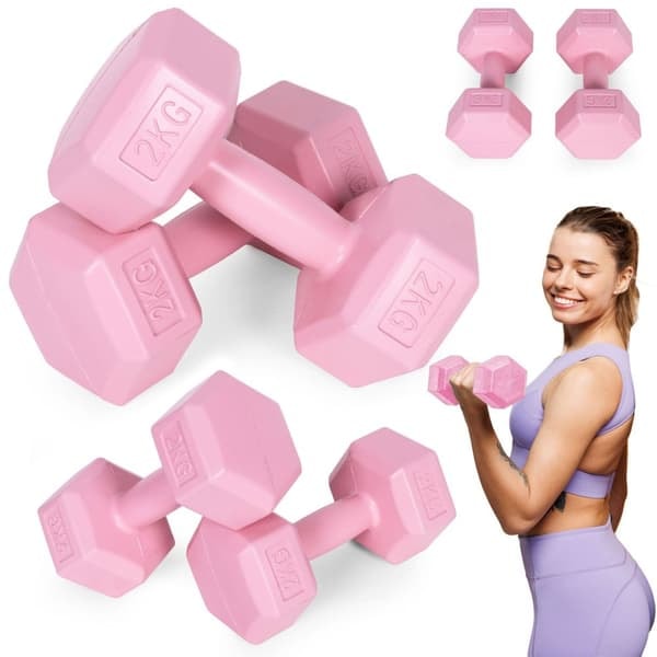 Hex manualer sett 2x2 kg, treningsvekter, fitnessbelastning, rosa, ModernHome_NN