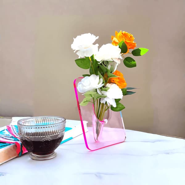 Klar akryl blomvas rektangulär, akrylram vas, art deco vas, dekoration av konsoler och V