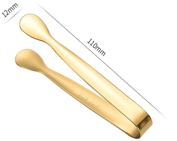 Mini-serveringstänger set om 6, 304 rostfritt stål sockertänger 11 cm, guld små mattänger för tebjudning, kaffe, isbitar, efterrätt, buffé