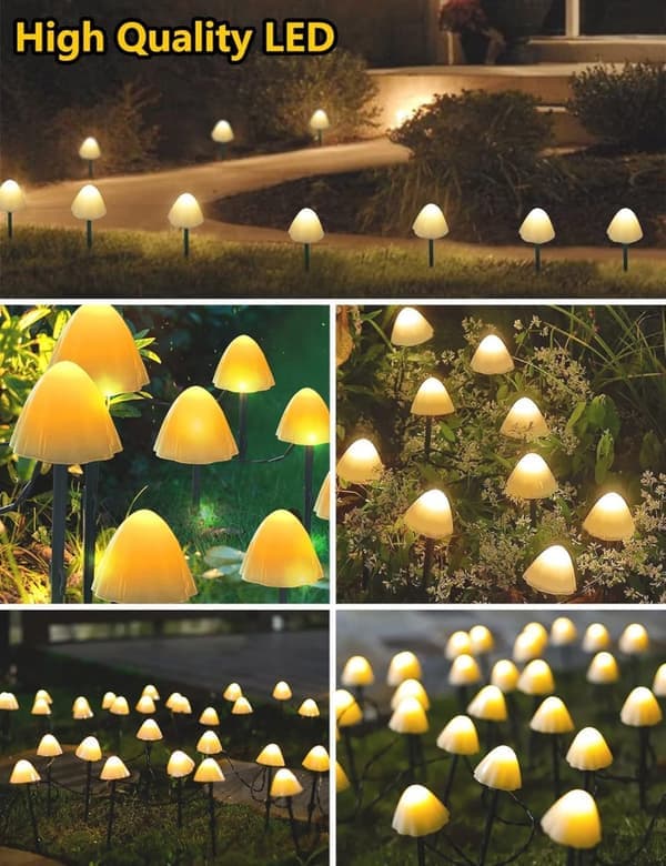 20 LED hage lys med soppdesign 5m solcelle lysslynge 8 moduser Vanntett hagebelysning, Varmhvit