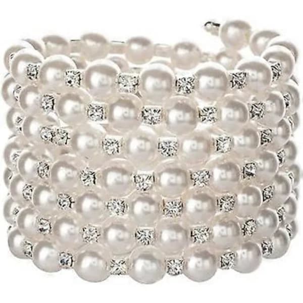 Krystaller og glitrende diamanter perle elastisk armbånd - 7 rækker Art Deco bryllupssmykker guld sølv