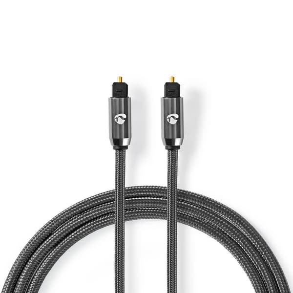 Optinen äänikaapeli | TosLink uros | TosLink uros | 3,00 m | Pyöreä | Puuvilla | Harmaa metallilla | Kartonkipakkaus peitetyllä ikkunalla_NN