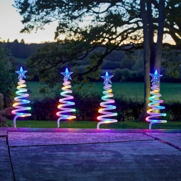 [NT] Juletræsspiral med lyskæde - Batteridrevet havedekoration - Sæt med 4 (Multifarvet)
