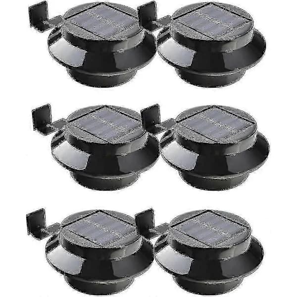 Pakke med 6 solcelledrevne LED-lamper til tagrender, hegn, tag, have, gård, væg, sort