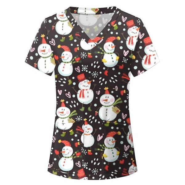 Kvinnor Christmas Fun Printing V-halsficka Kortärmad T-shirt Damer Amningskläder L G