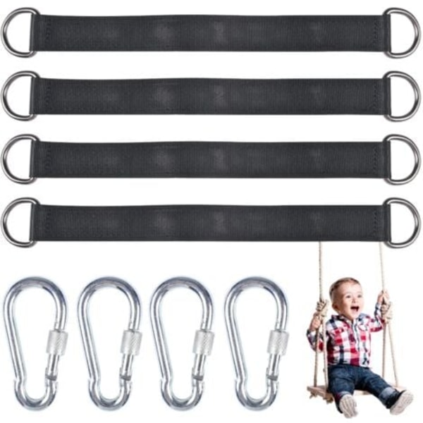 Trädgunga Hängande Remmar Kit med 4 D-ringar för Trädgård/Gunga/Trädgunga/Hängmattor/NC/