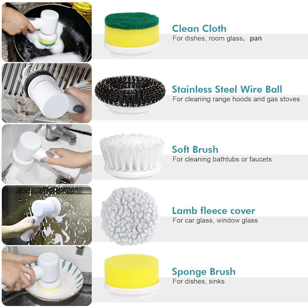 Elektrisk Spin Scrubber Elektrisk Rengøringsbørste Trådløs Power Scrubber med 5 Udskiftelige Børstehoveder Håndholdt Power Bruse Scrubber
