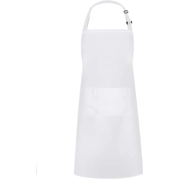 Apron and Hat Set - Adjustable Chef Hat and Apron - Unisex Bakery Clothes (White)