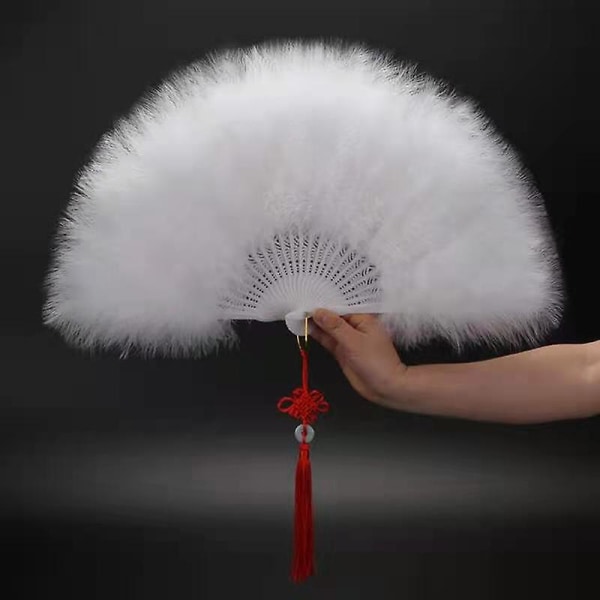 Feather Folding Fan Japanese Sweet Fairy Girl Gothic Court Dance Hand Fan one size White