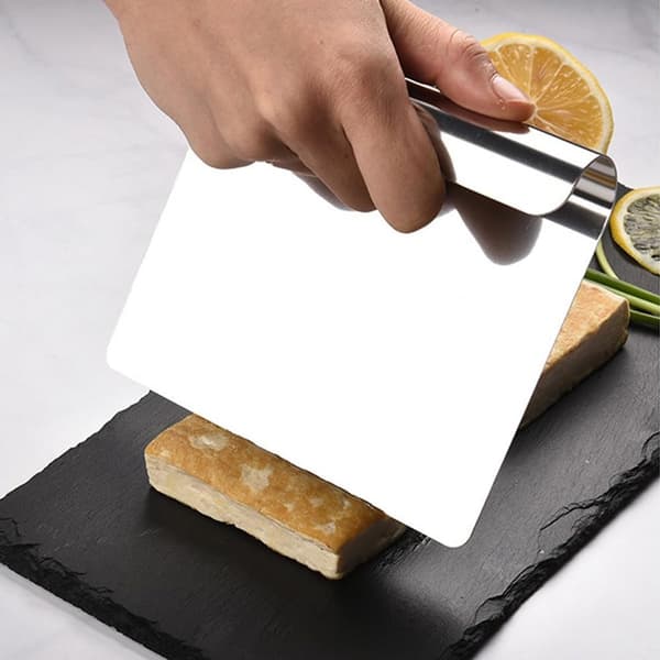 Deigskrape, 304 rustfritt stål, ergonomisk deigkutter for brød, pizza og baking, sølv, 14 x 12 cm