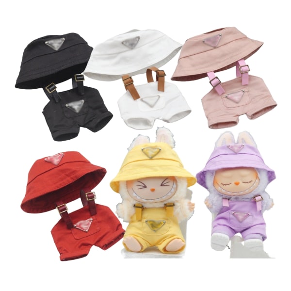 /NC/Høj Kvalitet Engros Luksus Designer Labubu Tøj med Bucket Hats 2-delt Sæt Outfit Labubu Beklædning Yellow