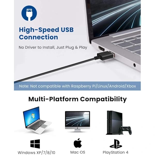 USB-datormikrofon, USB-datormikrofon med mute-knapp och LED-indikator, Plug & Play, kompatibel med Mac/Windows