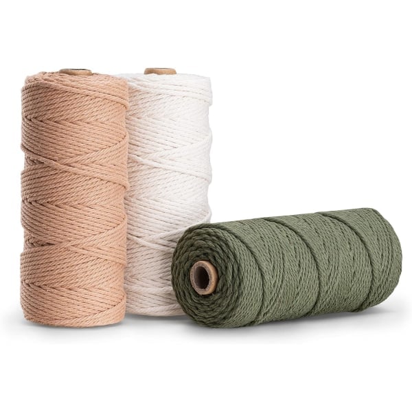 3 Färger Macrame Garn, Macrame Rep 3mm X 100m Naturlig Macrame Bomullsgarn