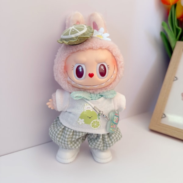 /NC/LABUBU TØJ, Labubu Baby Tøj, Bomuldsdukke Sweater Julehat Dukkesæt, Håndlavet Dukketøj Lime three-piece white kd shoes