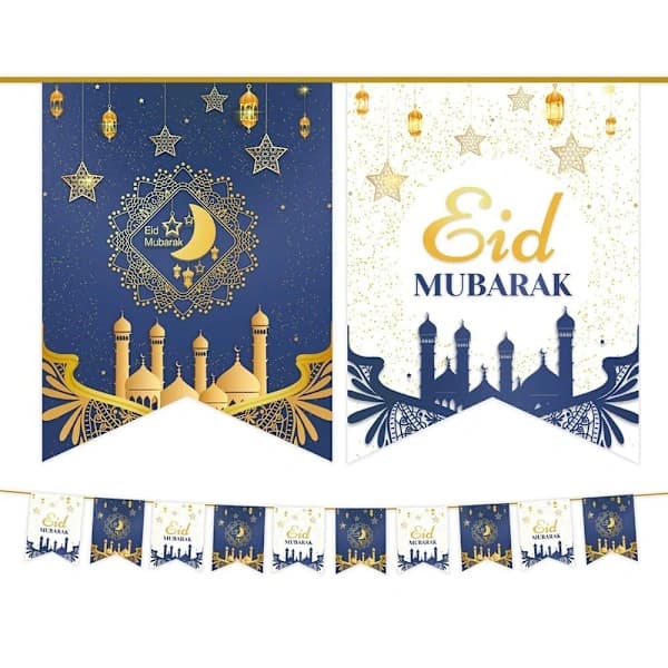 Hengende Flagg Måne Stjerne Girlander Eid Mubarak Banner