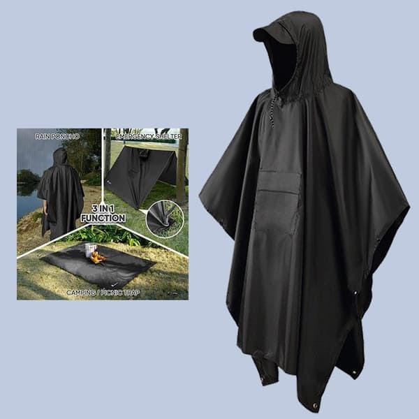 [NT] Multifunktionel regnponcho med hætte Sort