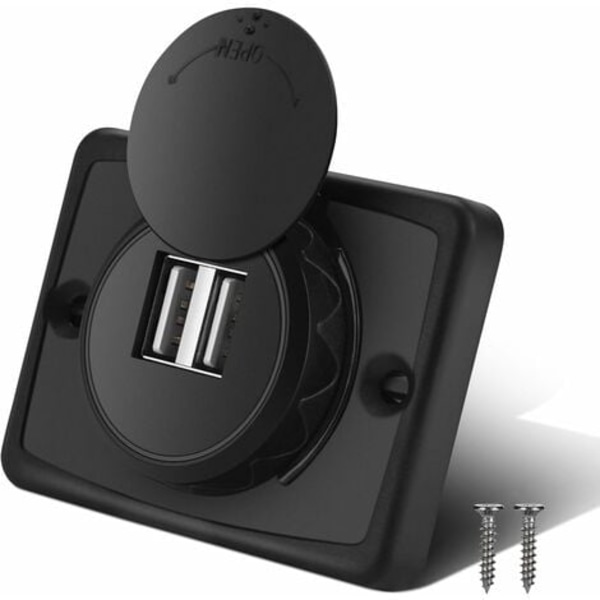 Dobbel USB Billader, 5V/3.1A 12V LED Vanntett Bil Dobbel Svart ABS USB Port Lader Strømuttak for RV Båt Marine/NC/
