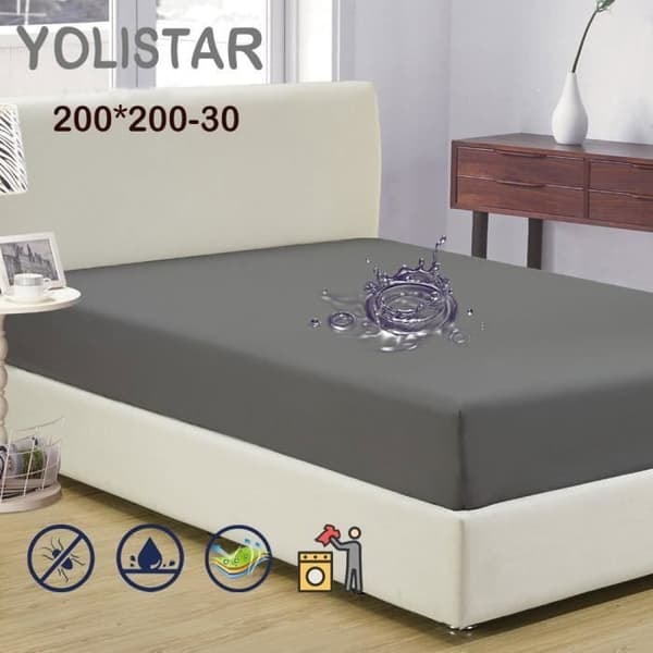 Madrasbeskytter 200x200-30cm | Vandtæt og mikroventilerende underlag | Blød og lydløs - grå_NN