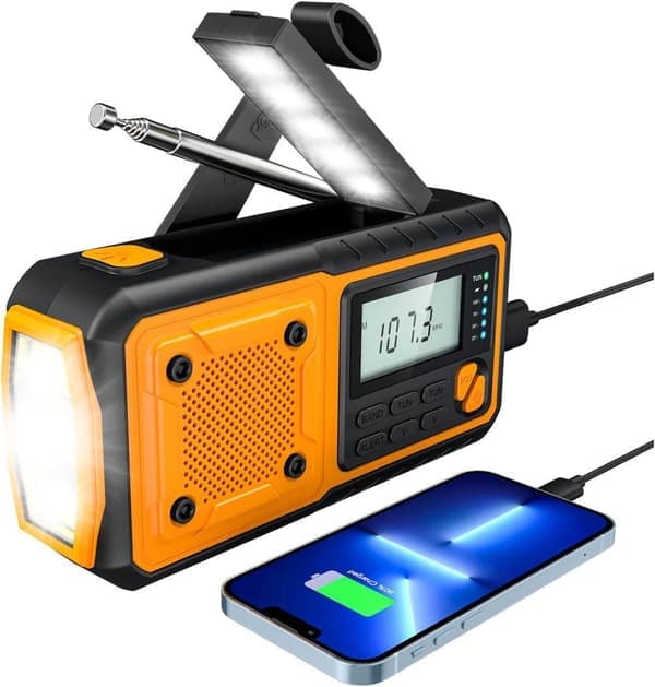 Nødradio med 4000mAh Powerbank - Solpanel & Håndsving