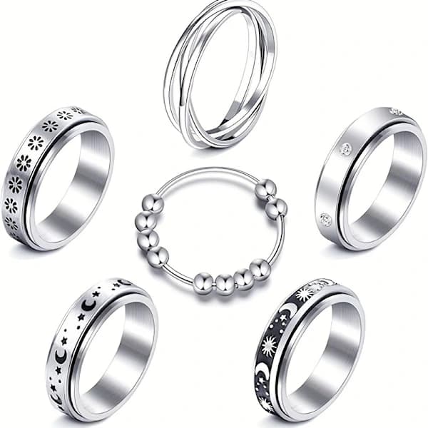 6-delt angstlindrende justerbart ringsæt Justerbar ring Angstlindrende ring Kvinder Perlearmbånd 9
