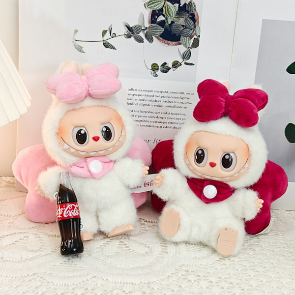 /NC/Generation Labubu Tøj Vedhæng Labubu Angel Bow Dukker Tegneserie Legetøj Stil Tøj Snemand Tøj 1(Big pink bow set,No dolls)