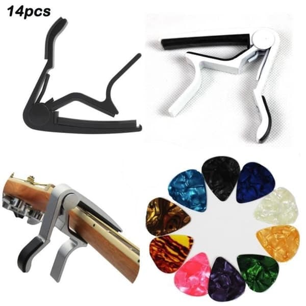 {NT}2 stk Gitar Capo Akustisk Elektrisk Capo Capo Klemme Sink Legering med 12 stk Plektere for Ukulele, Gitar
