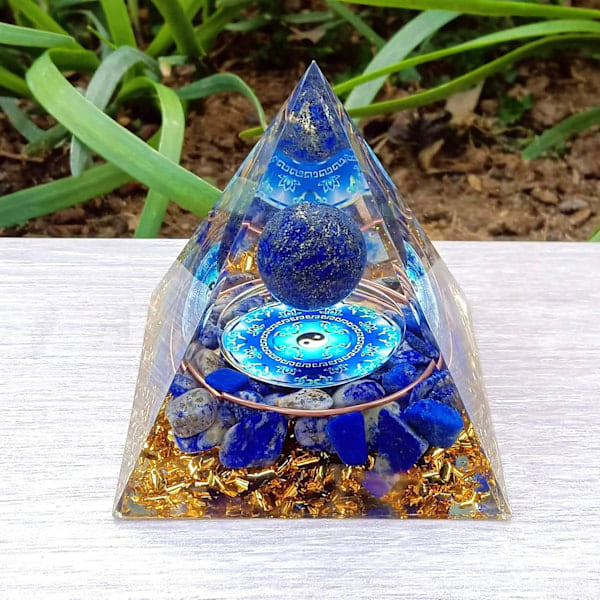 [NT] Månestein Krystall Orgon Pyramide, Lapis Lazuli Ball Tai Chi, Ogan Krystall Energi Tårn, Natur Reiki Chakra Knust Stein, 6CM Stil 3