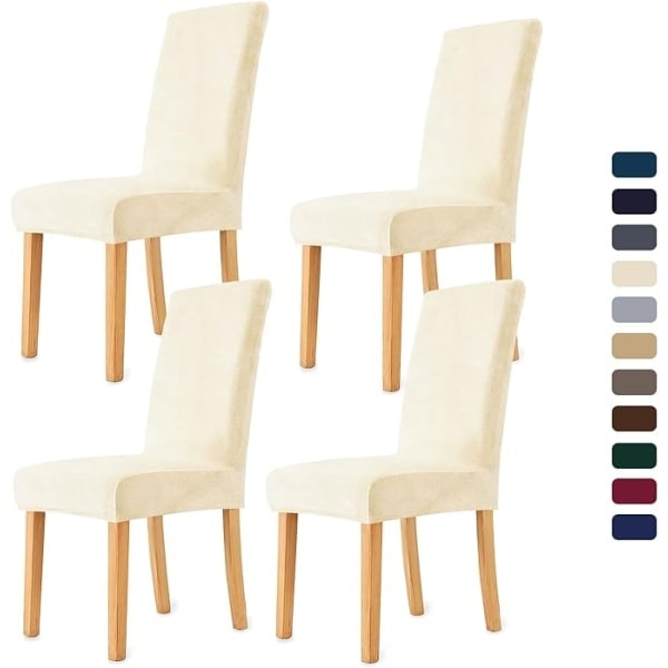 Ruokatuolin päälliset, korkea stretch sametti ruokatuolin päälliset, 4 kpl setti, beige tuolinpäällinen keittiöön, hotelliin, häihin, 4 kpl - WELLNGS/NT/