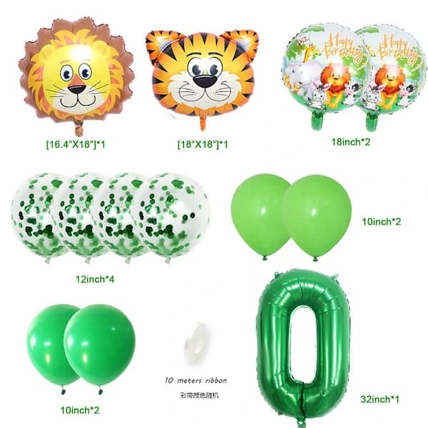14-pack Djungeldjur Lejon Ballonger Set Siffra 1