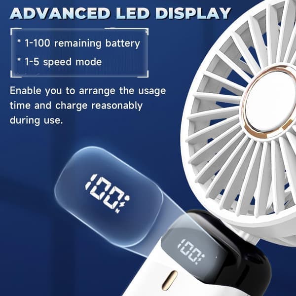 Håndholdt ventilator bærbar lille ventilator digital display foldbar USB-opladning (hvid)