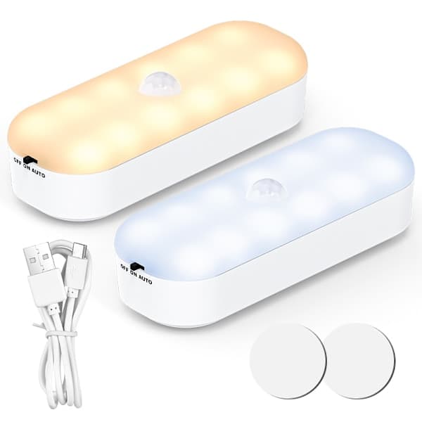 Bevegelsessensor nattlampe - varmhvit (2-pakning)