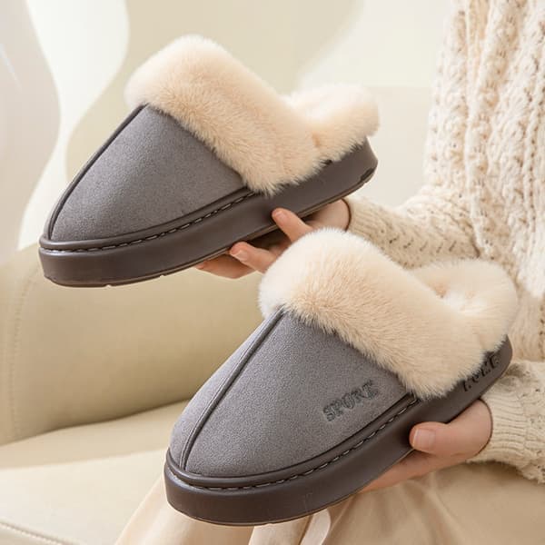Afslappede, bløde hjemmesko til kvinder, vinter, plys, designersko, dameflade, varme, moderigtige, elegante, ensfarvede platforms sko