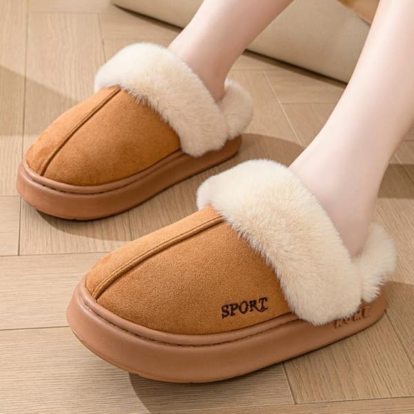 Afslappede, bløde hjemmesko til kvinder, vinter, plys, designersko, dameflade, varme, moderigtige, elegante, ensfarvede platforms sko