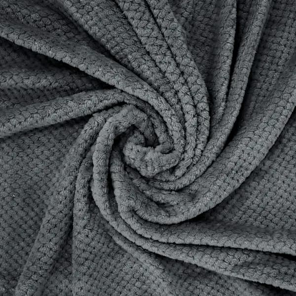 Flanellteppe, 127x178 CM Mykt Sofateppe, Vaffelfleecepledd for Sofa, Mørkegrått Teppe