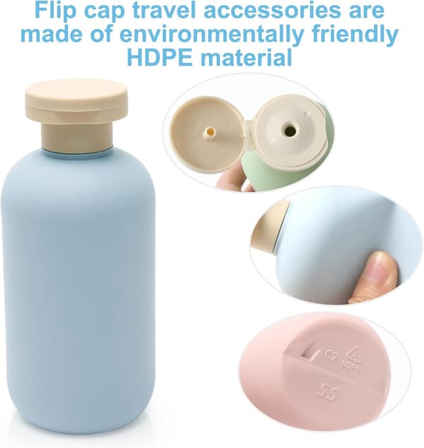 3-pack påfyllningsbara reseflaskor, HDPE klämflaskor med snäpplock för schampo och toalettartiklar, resor camping strand, 200 ml