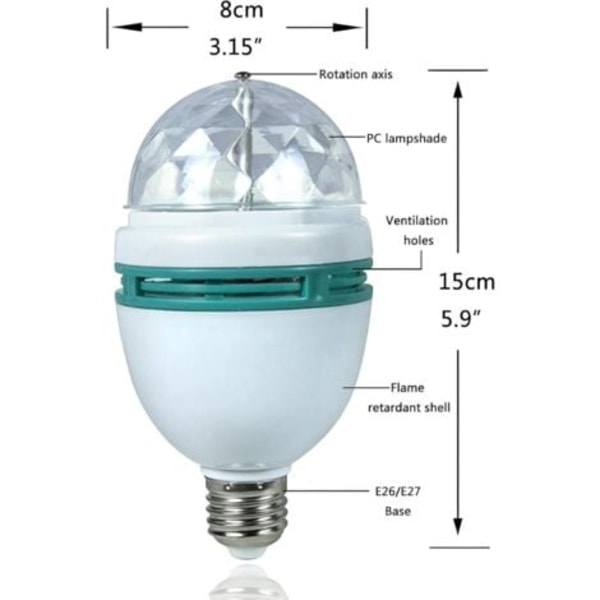 LED festlampe, automatisk roterende 3W flerfarvet LED-pære, diskolys effekt, egnet til alle lamper med E27 fatning natlampe/NC/