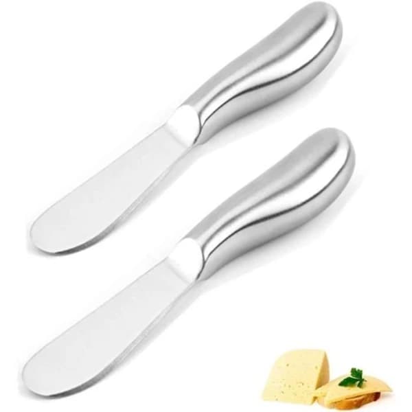 Smørkniv - Sæt med 2 - Rustfrit stål - Ergonomisk håndtag - Mini køkkenkniv - 14 x 2 cm