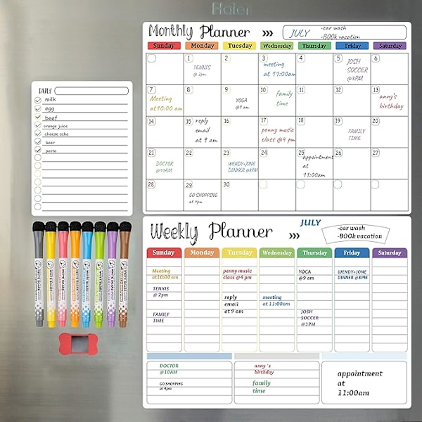 Dry Erase Kalender, Magnetisk Kylskåpskalender, Månadskalender (Månadsvis, Veckovis och Dagligen)