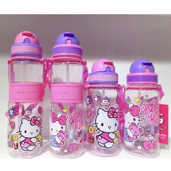350/500 ml barn tecknad dricksvattenflaska Halmkopp med axelrem OneSize Hello Kitty 500ml(Pink Cover)