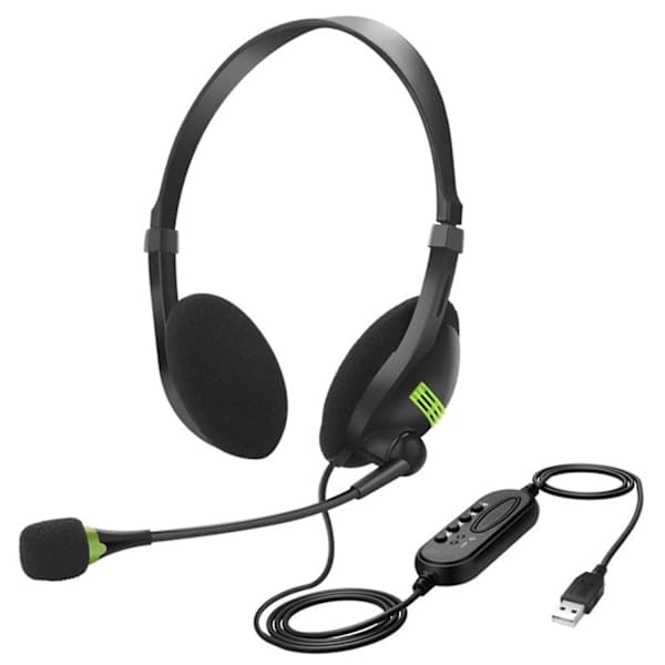 Telefonheadset til kontor med ledningsstyring, åndbart net, ørekopper, computertilbehør_ NN