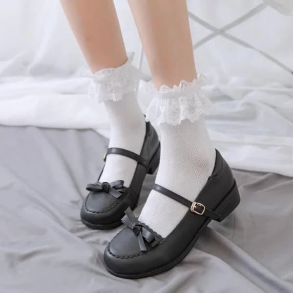 Spets Korte Strømper Princess Socks SVART Sort
