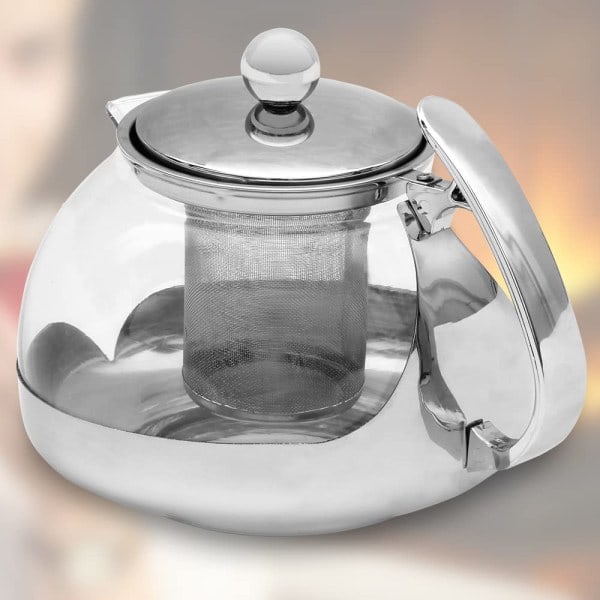 Glaskanna med te-sil i rostfritt stål, avtagbar, 1200 ml