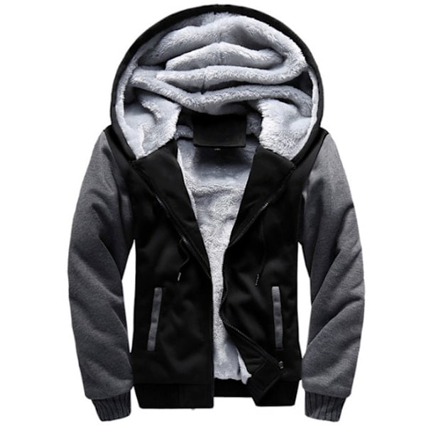 Herre Trøje Varm Fleeceforet Sweatshirt Jakke Vinter Gym Fleece Hættetrøje Fuld Lynlås Varm Tyk Jakke Sort og grå 4XL/NT/
